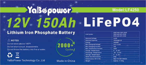 Pin Lifepo4 12v 150 Ah Chu kỳ sâu với 2000 chu kỳ để cung cấp điện ngoài trời