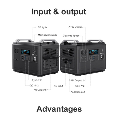 Trạm phát điện di động Lithium Ups Lifepo4 Năng lượng mặt trời 2000W 1000 Watt Hai chiều nhanh