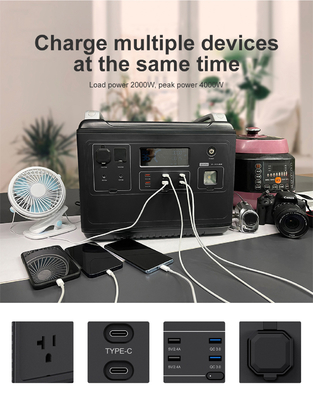 Trạm phát điện di động Lithium Ups Lifepo4 Năng lượng mặt trời 2000W 1000 Watt Hai chiều nhanh