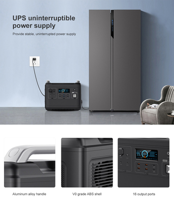 Trạm phát điện di động Lithium Ups Lifepo4 Năng lượng mặt trời 2000W 1000 Watt Hai chiều nhanh
